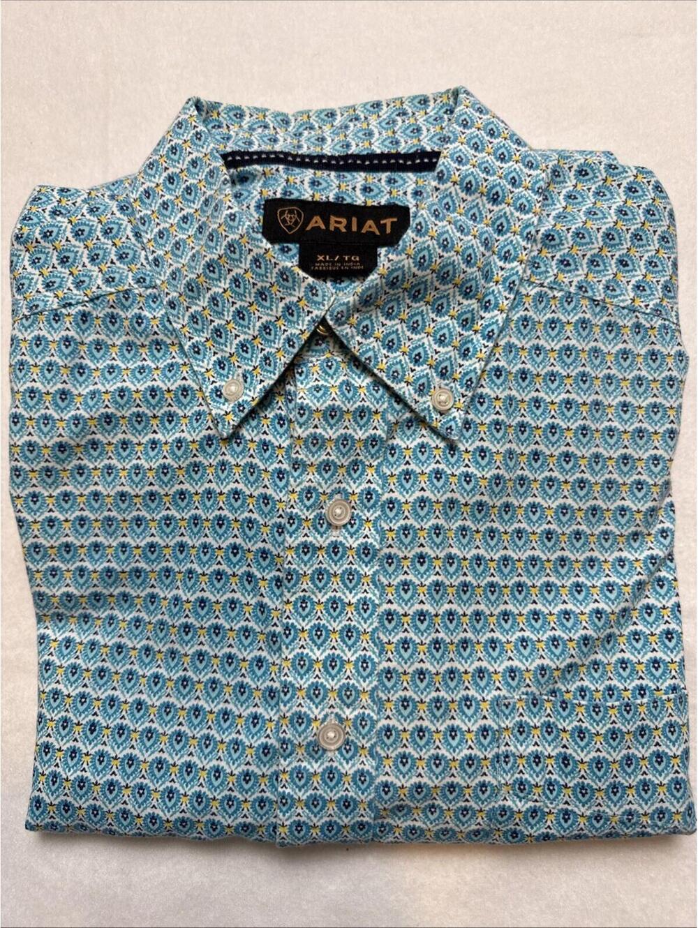 Ariat Shirt Men XL Geometric Teal Blue. Button Down Long Sleeve